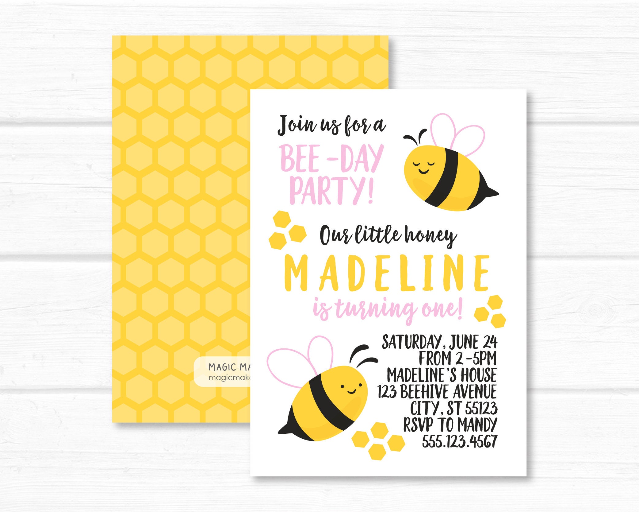 Bee Birthday Invitation Bumblebee Beehive Personalized Printable Digital Invites