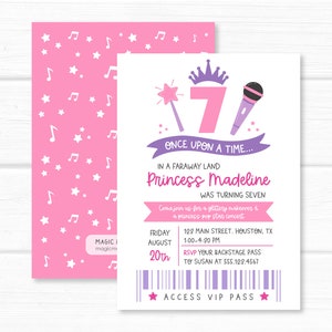 Princess Pop Star Invitation. Rock Star Birthday Party Personalized. Printable Digital Invites or Printed Service