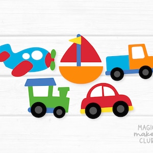 Transportation Banner. Cars and Trucks Birthday Party Matching Items. Printable Cake Topper, Banner, Favor Tags.