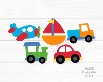 Transportation Banner. Cars and Trucks Birthday Party Matching Items. Printable Cake Topper, Banner, Favor Tags.