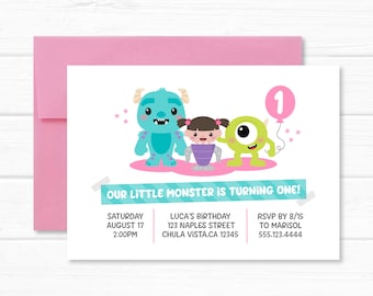 Monsters Inc Invitation. Sully Mike & Boo Birthday Party Personalized. Printable Digital Invites or Printed Service