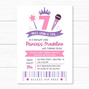 Princess Pop Star Invitation. Rock Star Birthday Party Personalized ...