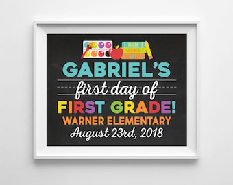 First Day of School Chalkboard Sign. 1st Day of School Sign. Personalized Chalkboard Digital Back to School Print. *ANY GRADE*