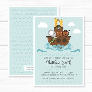Noah’s Ark Birthday Invitation. Animals First Birthday Party Personalized Invite. Noah’s Ark Printable Digital Invites or Printed