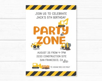 Construction Invitation. Building Trucks, Boy First Birthday Party Invite. Printable Digital Invitation or Printed Service Available