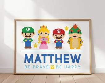 Video Game Art Print. Personalized Digital Wall Art. Custom Name Inspired by Mario Bros. Kids Room Decor (Digital Download)