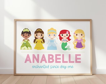 Personalized Princess Art Print. Custom Name Fairytale Kids Decor (Digital Download)
