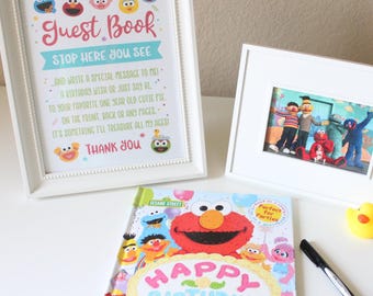 Guest Book Printable Sign. First or Second, Any age Birthday Sign Book Party Poster. Monsters Rainbow Party Dec
