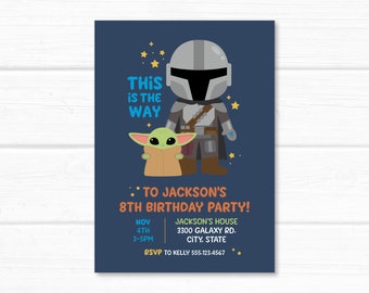 Star Wars Invitation. Mandalorian and Baby Yoda, Galaxy Birthday Party Personalized. Printable Digital Invites or Printed Service