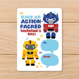 Robots Valentines Cards - Transform Printable Classroom Exchange Card - Valentines Friends mini tag.