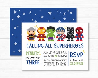 Super Heroes Invitation. Birthday Party Personalized. Printable Digital Invites or Printed Service