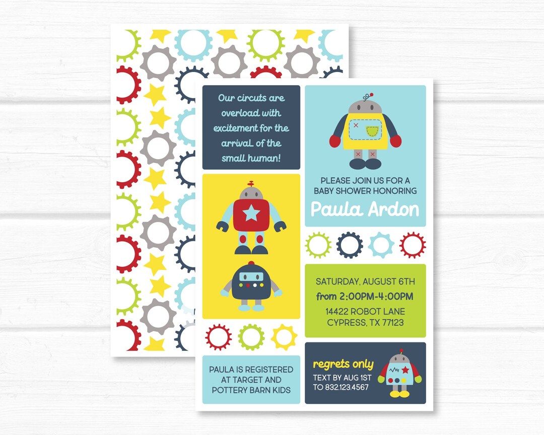 Robots Birthday Invitation, Bolts Nuts Robot Baby Shower Invitation ...