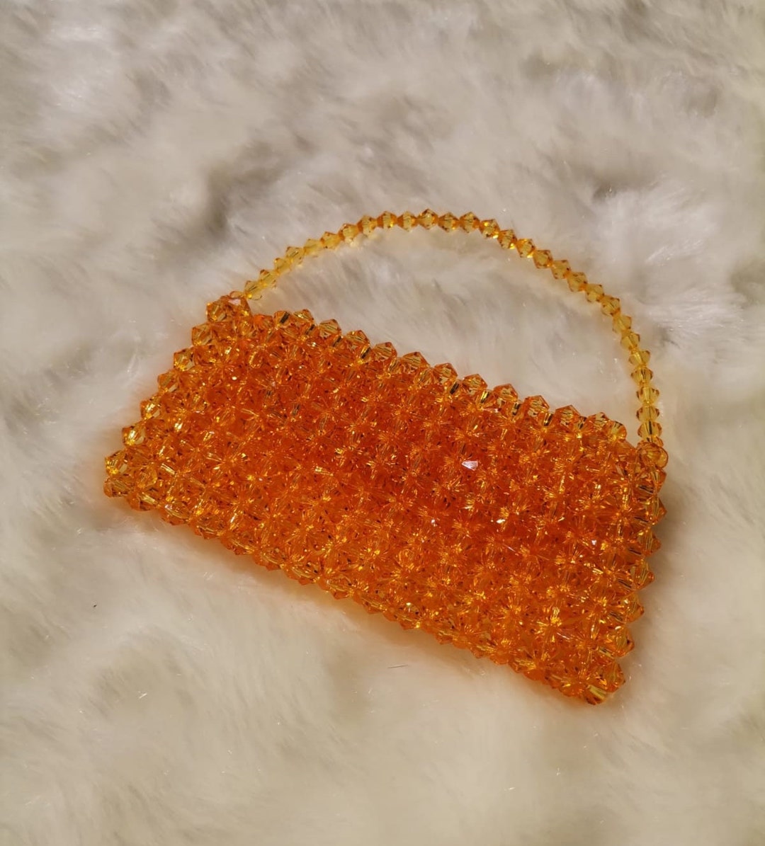 Orange Crystal Bead Bag, Boho Women Handbag, Bead Shoulder Bag, Women