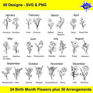 Geboortemaand bloem SVG, geboortemaand SVG bundel, bloemen SVG, botanische SVG, Rose SVG, verjaardag SVG, kaart maken, sublimatie, kunst aan de muur