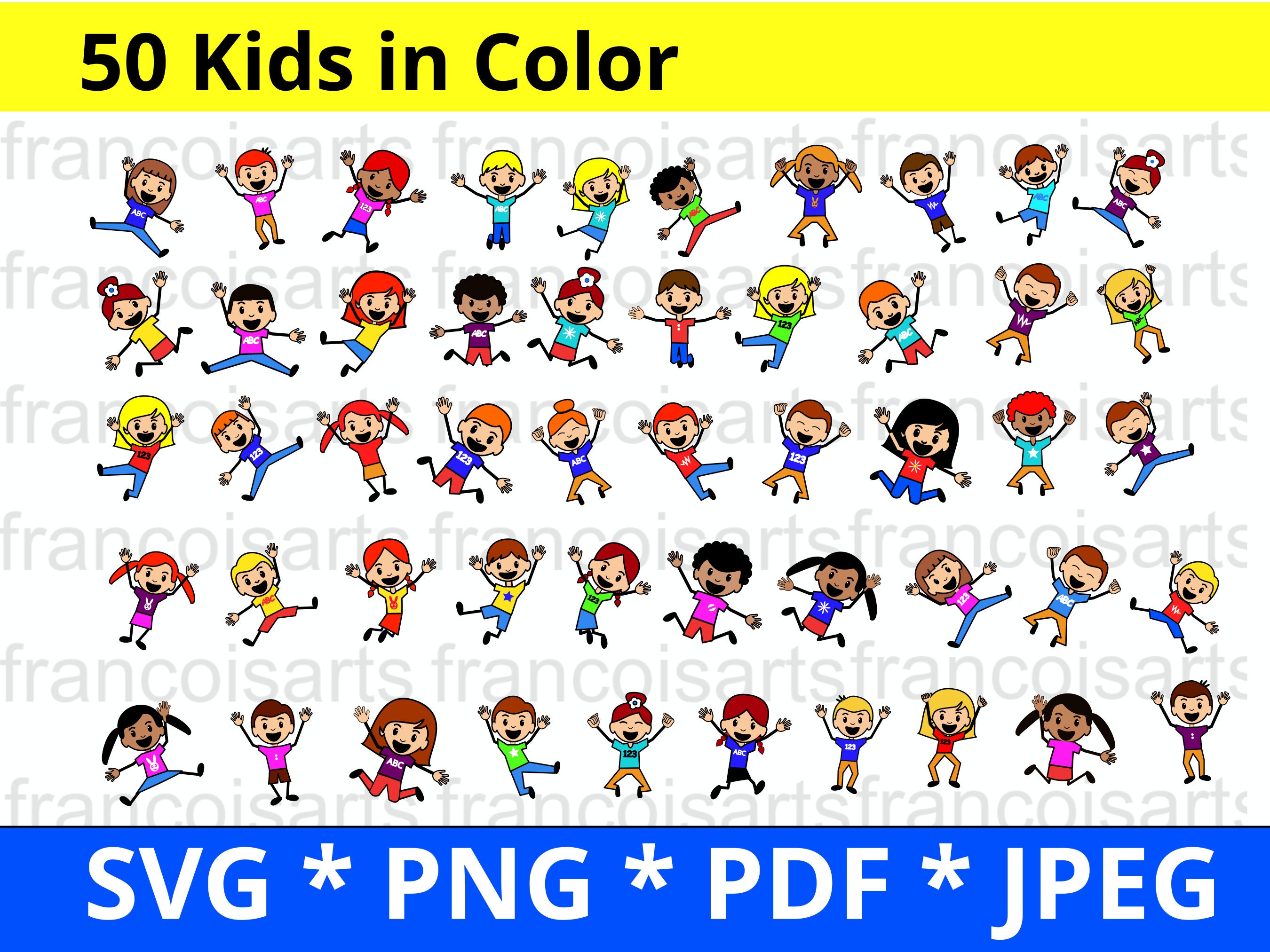 Happy Stick Figure Kids Svg Png Pdf Jpg, Happy Stick Figure Kids for ...