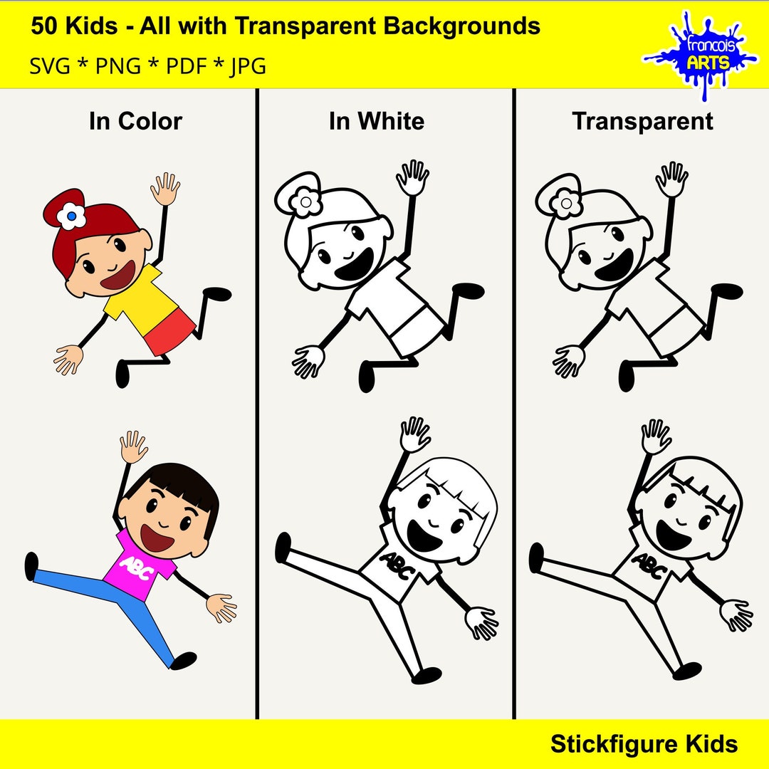 Happy Stick Figure Kids Svg Png Pdf Jpg, Happy Stick Figure Kids for ...