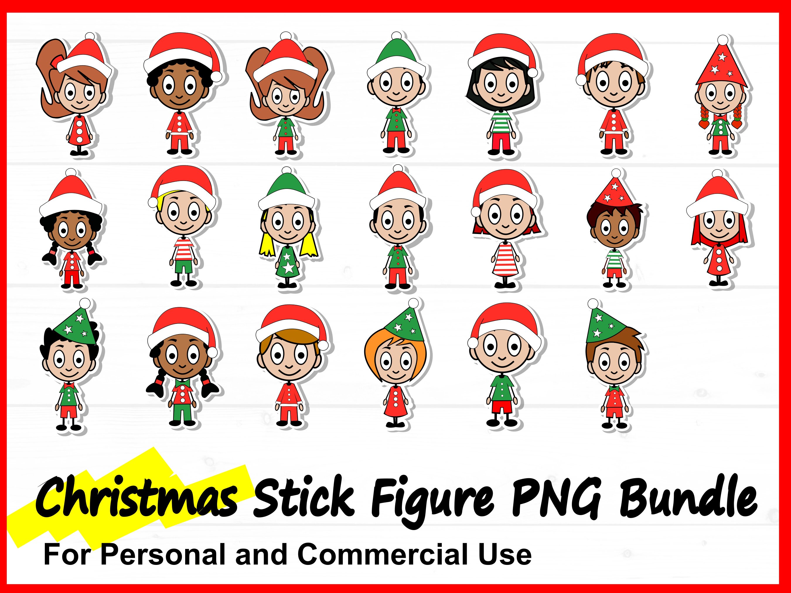 Christmas Stick Figure Clipart Cute Commercial Use Christmas - Etsy