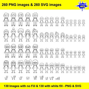 Bonhomme allumette famille SVG et bonhomme famille png cliparts. Stick Family pour cricut. Bonhomme allumette clipart SVG pour enfants. Bonhomme allumette parents SVG