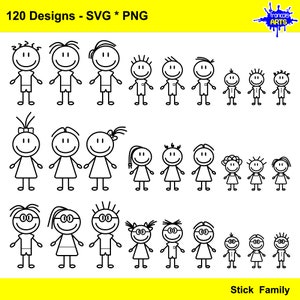 Stick Menschen svg, Stickfamilie svg, Stickfiguren svg, Stick Kinder svg, Stick Mädchen svg, Stick Jungen svg, Cut Dateien für Cricut, Silhouette