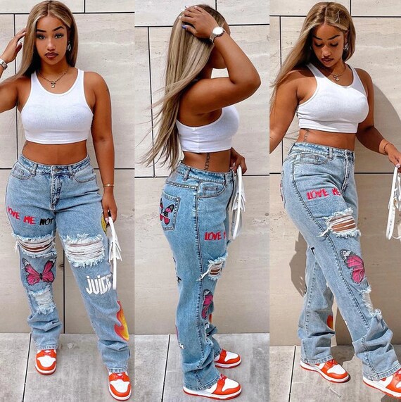 Design Letter Print Cute Cartton Denim 
