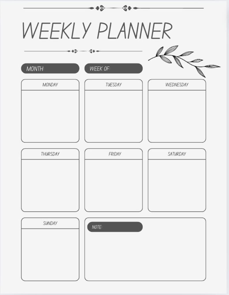 7 Printable Minimalist Weekly Planner Template Blank - Etsy