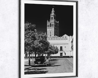 La Giralda, Seville Cathedral Black and White Photography Print
