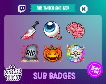 6x Horror Twitch & Kick Badges zum Streamen oder Spielen