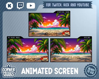 Sunset Beach Twitch, YouTube & Kick Animated Screen for streaming or gaming