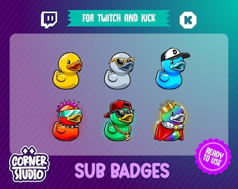 6x Duck Toys Twitch & Kick badges for streaming or gaming