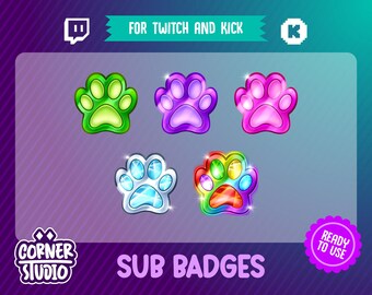 5x Paws Twitch & Kick badges for streaming or gaming