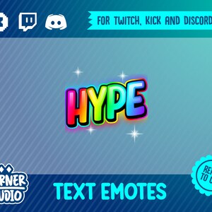 Hype rainbow Twitch, Discord & Kick text emote for streaming or gaming