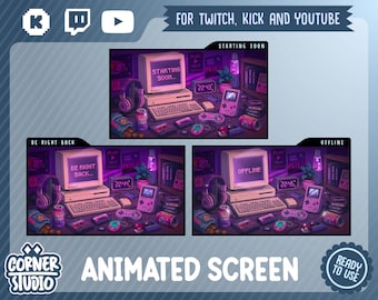Lofi Retro Twitch, YouTube & Kick Animated Screen for streaming or gaming
