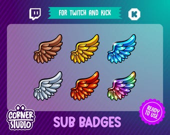 6x Angels Wings Twitch & Kick badges for streaming or gaming