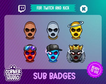 6x Ski mask, Balaclava Twitch & Kick badges for streaming or gaming