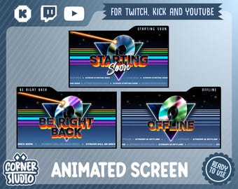 80s Retro Twitch, YouTube & Kick Animated Screen for streaming or gaming