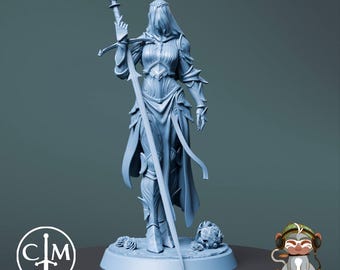 The Widow, Female Paladin Fighter DnD Miniature 3D Print for painting, Dungeons and Dragons Tabletop RPG, Claymore Miniatures
