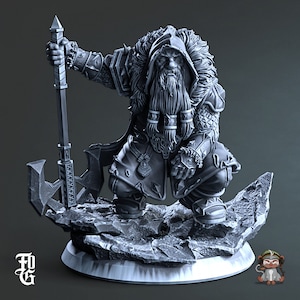 Helsdred, Dwarf Fighter DnD Miniature 3D Print for painting, Dungeons and Dragons Tabletop RPG | Flesh of Gods | 28mm | 32mm | 72mm