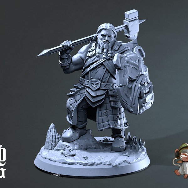 Zuka, Dwarf Fighter High Quality Dungeons and Dragons Miniature 3D Print | Flesh of Gods | 28mm | 32mm | 72mm