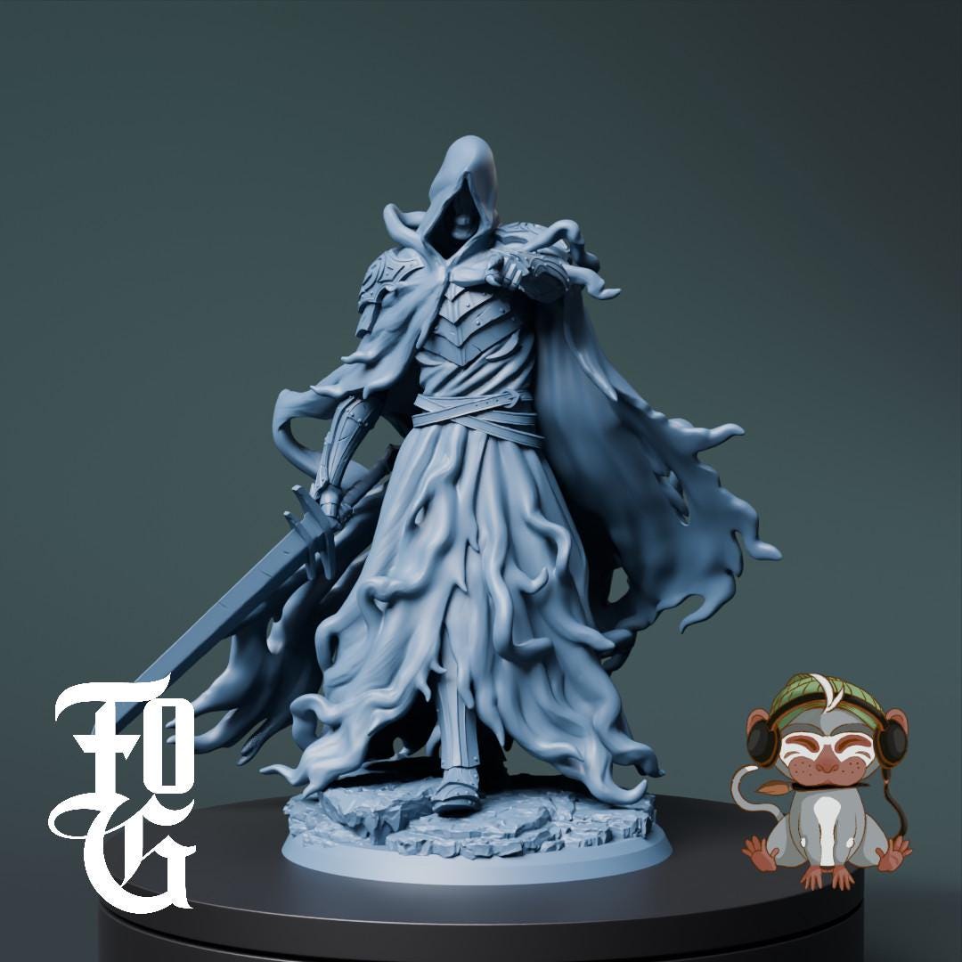 Undead Wraith Fighter DnD Miniature 3D Print for painting, Dungeons and ...