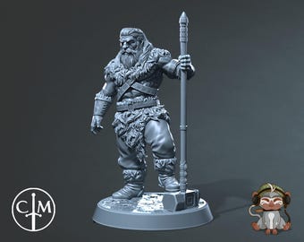 Dwarf Barbarian DnD Miniature 3D Print for painting, Dungeons and Dragons Tabletop RPG | Claymore Miniatures | 40mm | 90mm