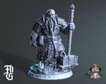 Dwarf Warrior DnD Miniature 3D Print for painting, Dungeons and Dragons Tabletop RPG | Flesh of Gods | 28mm | 32mm | 72mm