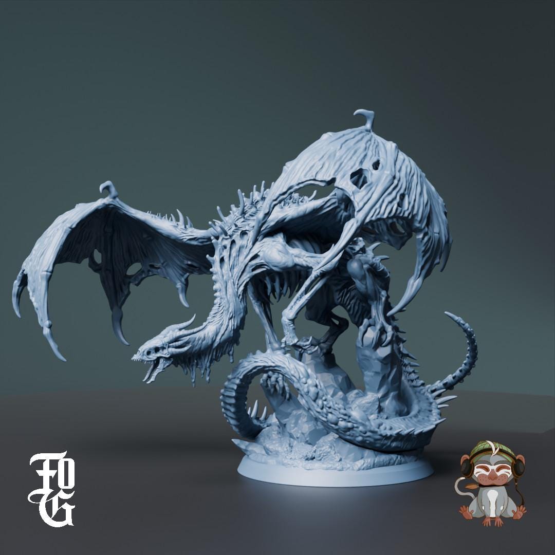 Bahadrax, Undead Death Dragon Dracolich Dnd Miniature 3D Print for