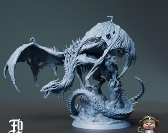 Dracolich Dragon Miniature, DnD compatible, for painting and Tabletop play | Flesh of Gods | 28mm | 32mm