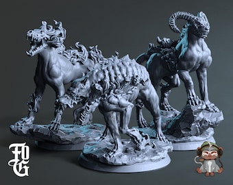 Hell Hounds DnD Miniature 3D Print for painting, Dungeons and Dragons Tabletop RPG | Flesh of Gods | 28mm | 32mm | 72mm