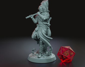 Asharaf, the Mirage, Elf Bard DnD Miniature 3D Print for painting, Dungeons and Dragons Tabletop RPG | Claymore Miniatures | 40mm | 90mm