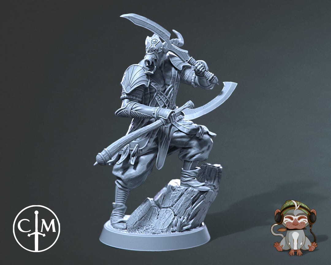 Tribal Razor Claw Fighter Dnd Miniature 3D Print for Painting, Dungeons ...