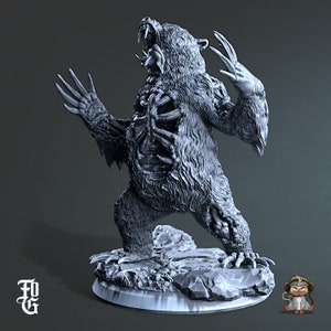 Dragon-Cursed Bear DnD Miniature 3D Print for painting, Dungeons and Dragons Tabletop RPG | Flesh of Gods | 28mm | 32mm | 72mm