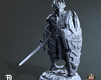 Dragonborn Paladin Fighter DnD Miniature 3D Print for painting, Dungeons and Dragons Tabletop RPG | Flesh of Gods