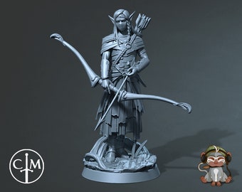 Elf Ranger DnD Miniature 3D Print for painting, Dungeons and Dragons Tabletop RPG | Claymore Miniatures  | 40mm | 90mm