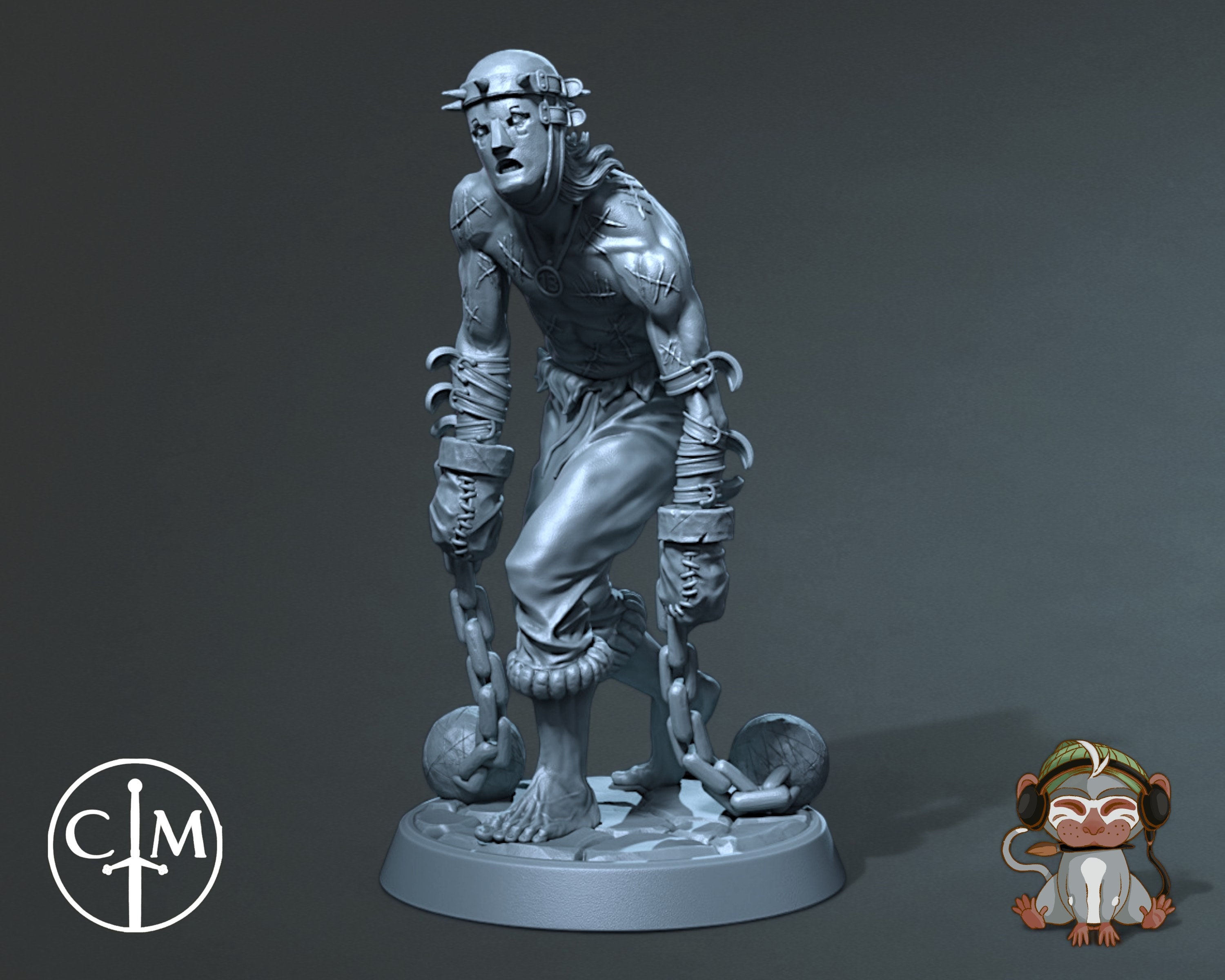 Asylum Lunatic DnD Miniature 3D Print for painting, Dungeons and Dragons Tabletop RPG, Claymore Miniatures